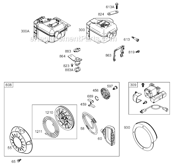Page G Diagram and Parts List for 12C400SERIES 0100-0208 Briggs and Stratton Engine